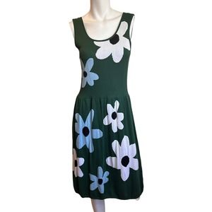 Modcloth Green White & Blue Bloom Boldly Sweater Dress Sleeveless sz M EUC